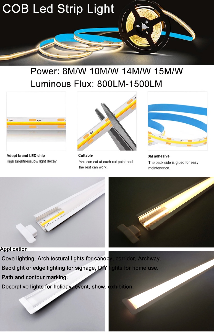 High Density No Dot COB led strip light 12V 24V